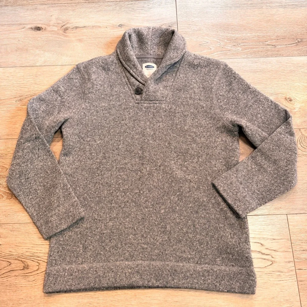 Old Navy Boys Shawl Collar Pullover Sweater Soft Knit Gray Kids‎ 10/12 Large